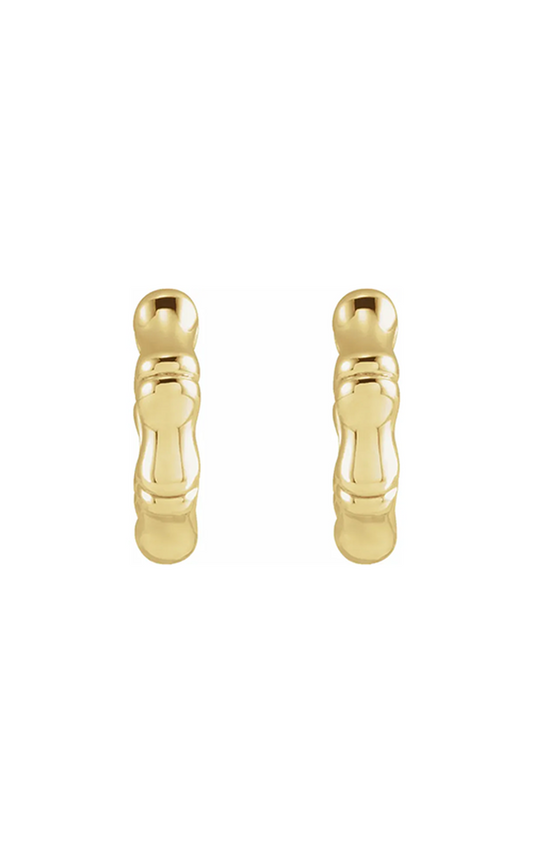 14K Yellow Hinged Bamboo 12 mm Hoop Earrings