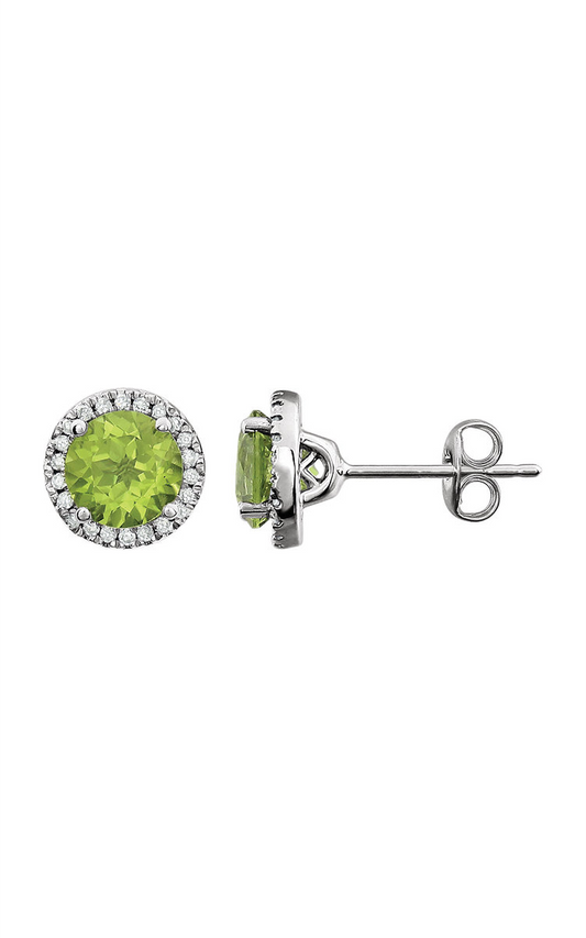 14K White Natural Peridot and 1/8 CTW Natural Diamond Earrings