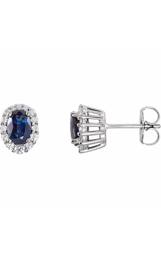 14K White Natural Blue Sapphire and 1/3 CTW Natural Diamond Earrings