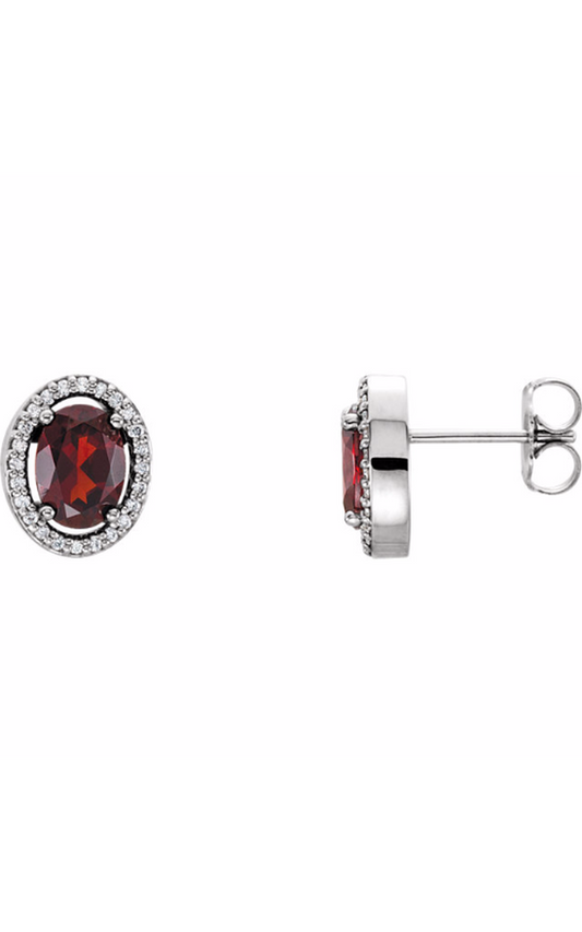 14K White Natural Mozambique Garnet and 1/8 CTW Natural Diamond Earrings