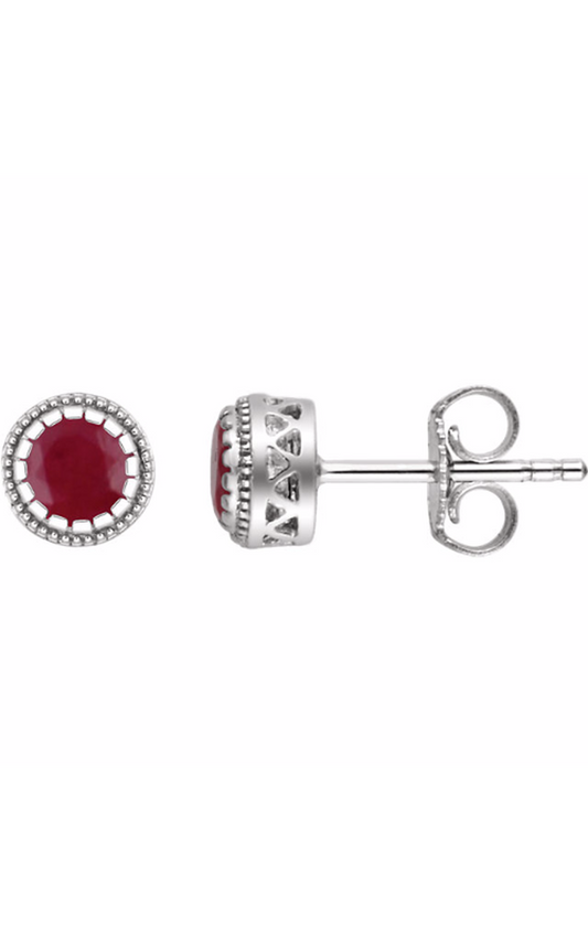 14K White Natural Ruby Stud Earrings