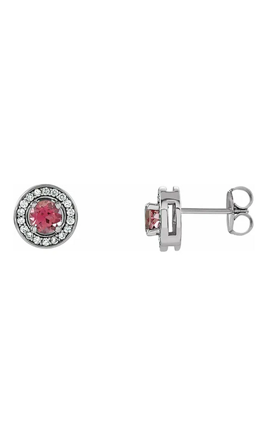 14K White Natural Pink Tourmaline and 1/5 CTW Natural Diamond Earrings