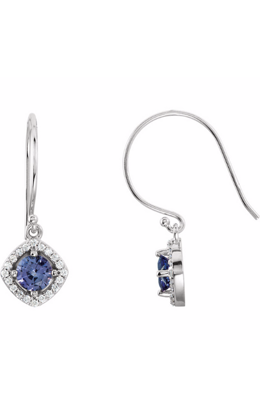 14K White Natural Tanzanite and 1/5 CTW Natural Diamond Earrings