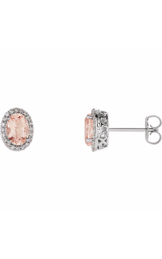 14K White Natural Pink Morganite and 1/5 CTW Natural Diamond Earrings