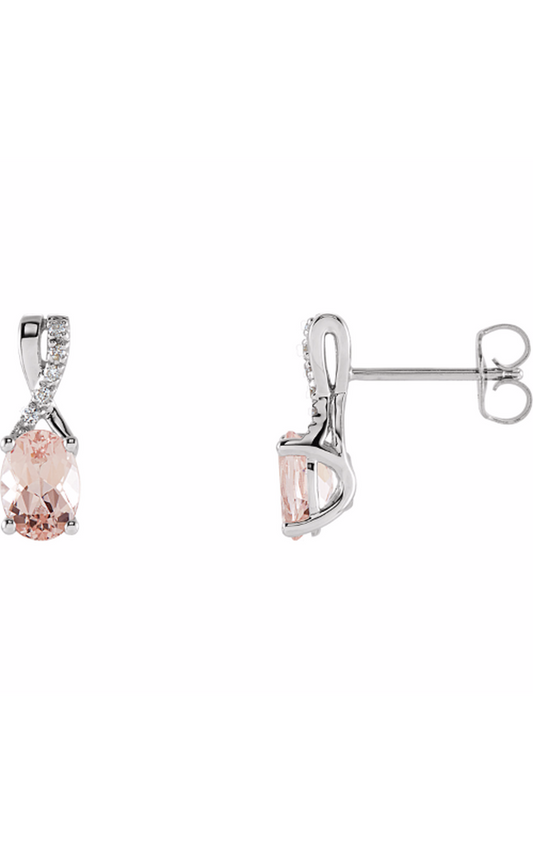 14K White Natural Pink Morganite and .05 CTW Natural Diamond Earrings
