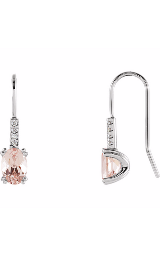 14K White Natural Pink Morganite and .05 CTW Natural Diamond Earrings