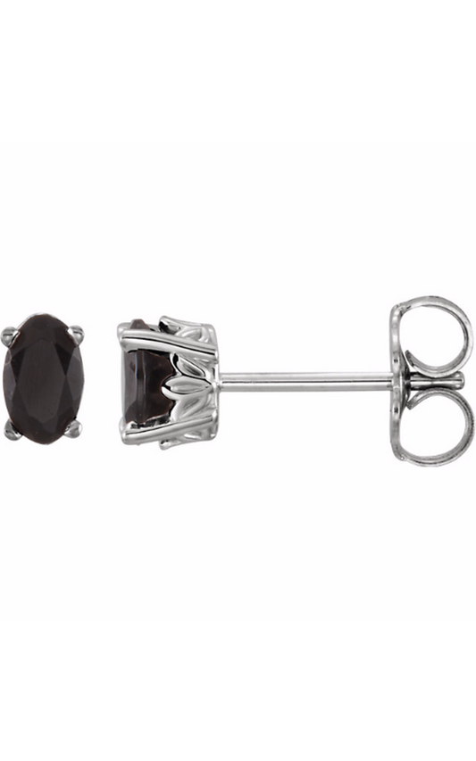 14K White Natural Black Onyx Earrings