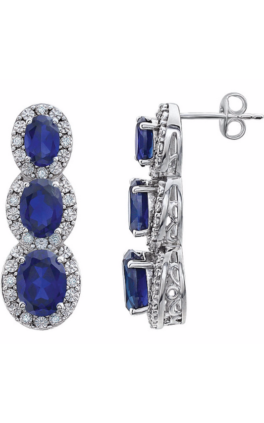 14K White Lab-Grown Blue Sapphire and 0.07 CTW Natural Diamond Earrings
