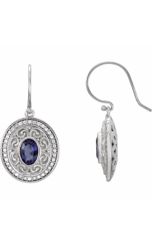 14K White Natural Iolite and 1/3 CTW Natural Diamond Earrings
