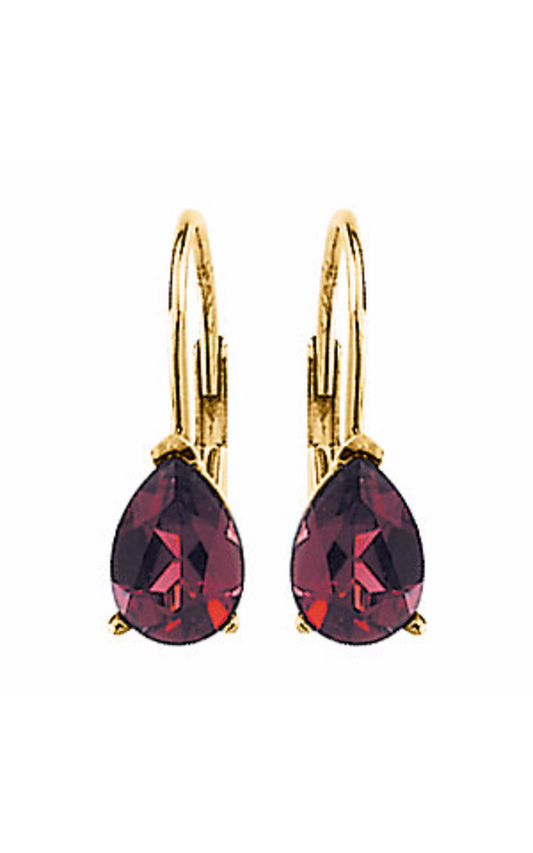 14K Yellow Natural Rhodolite Garnet Lever Back Earrings