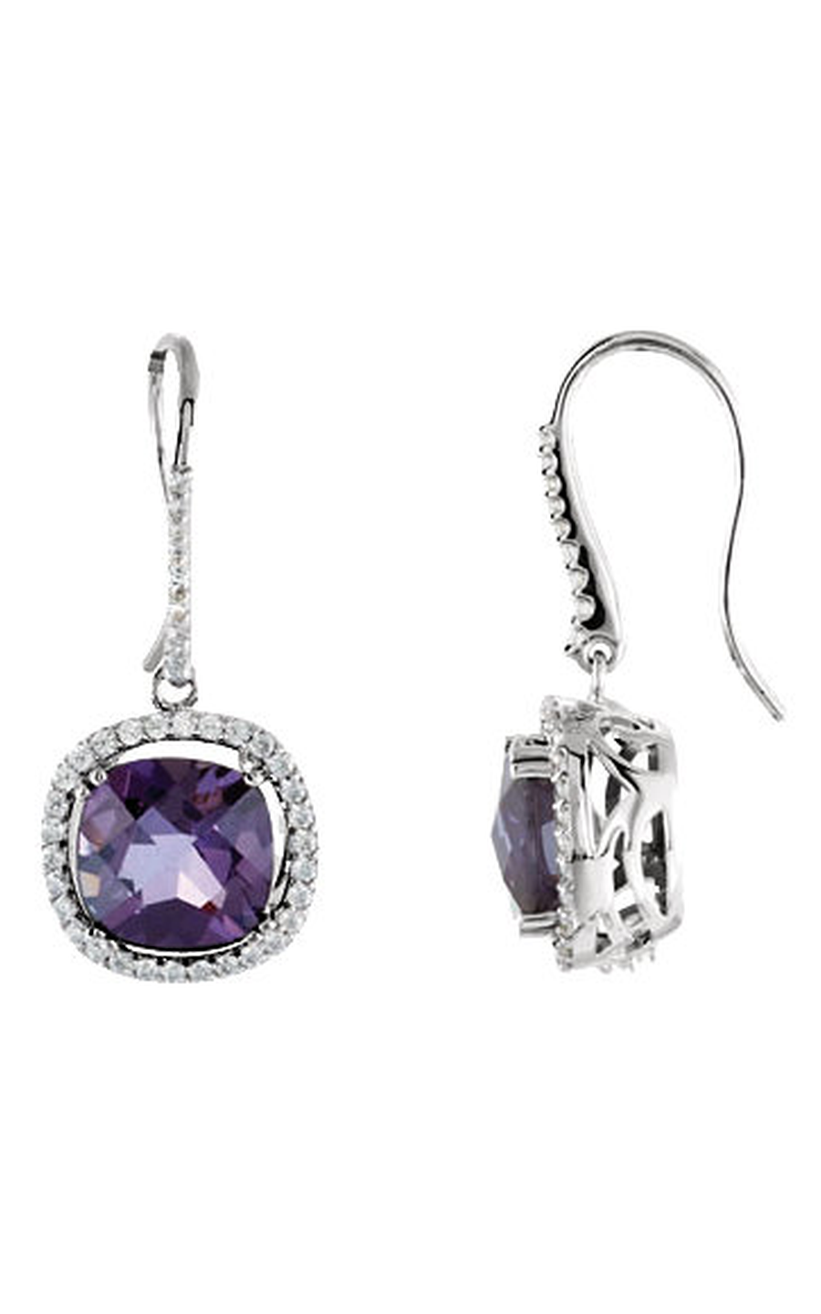 14K White Gold Gemstone and Drop Earring