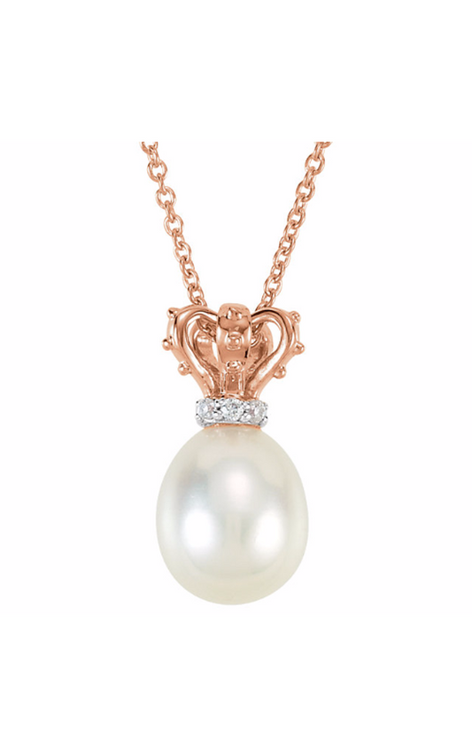 14K Rose Gold and 14K White Gold Pearl Necklace