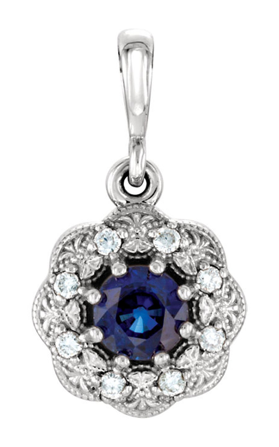 14K White Gold Gemstone and Pendant Necklace
