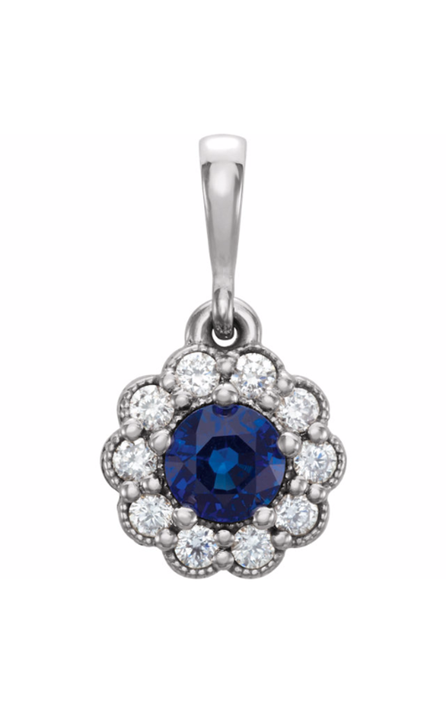 14K White Gold Gemstone, Halo, and Pendant Necklace