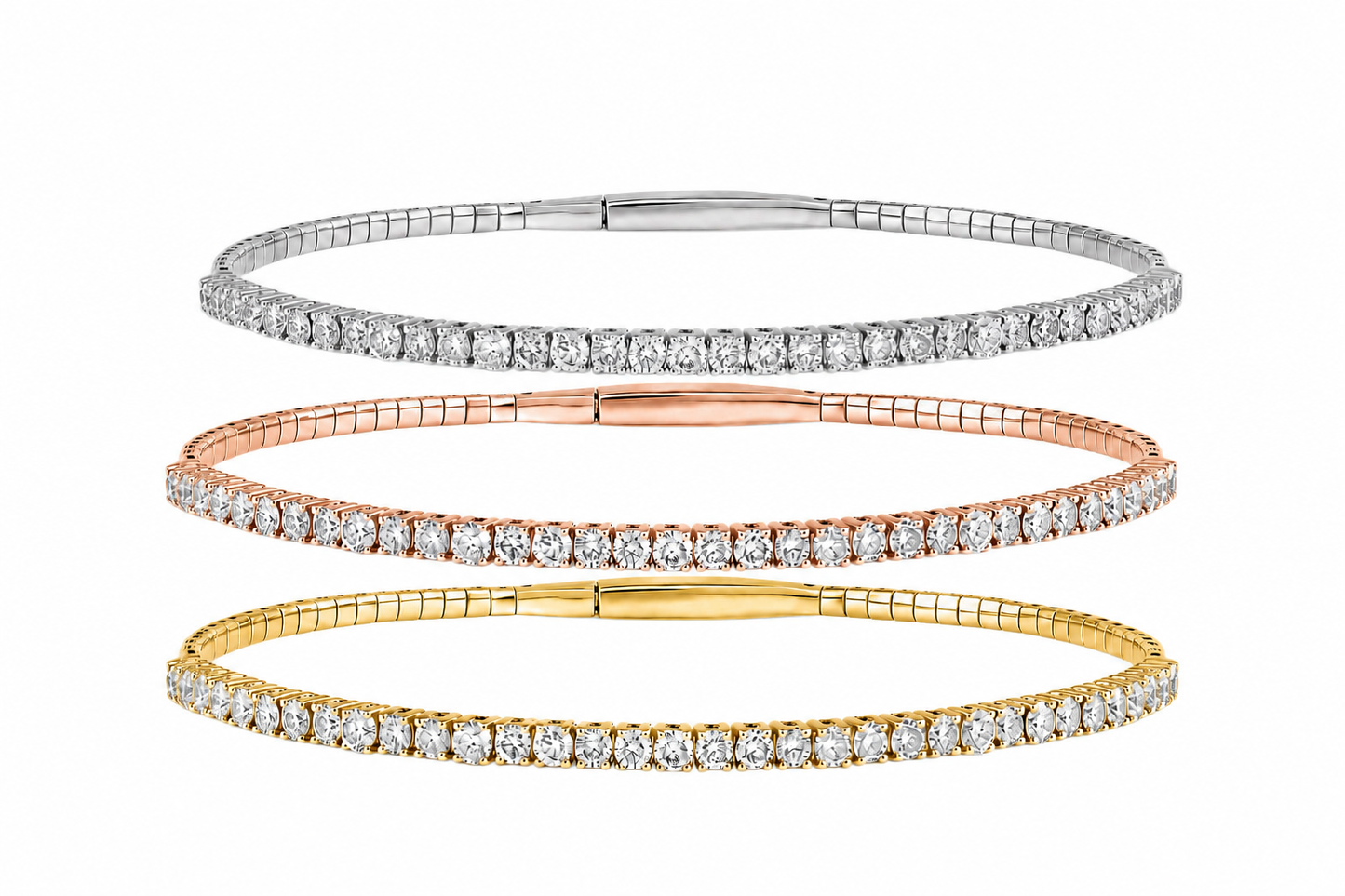 Set of Three 14K Gold Diamond Flexible Bangles
