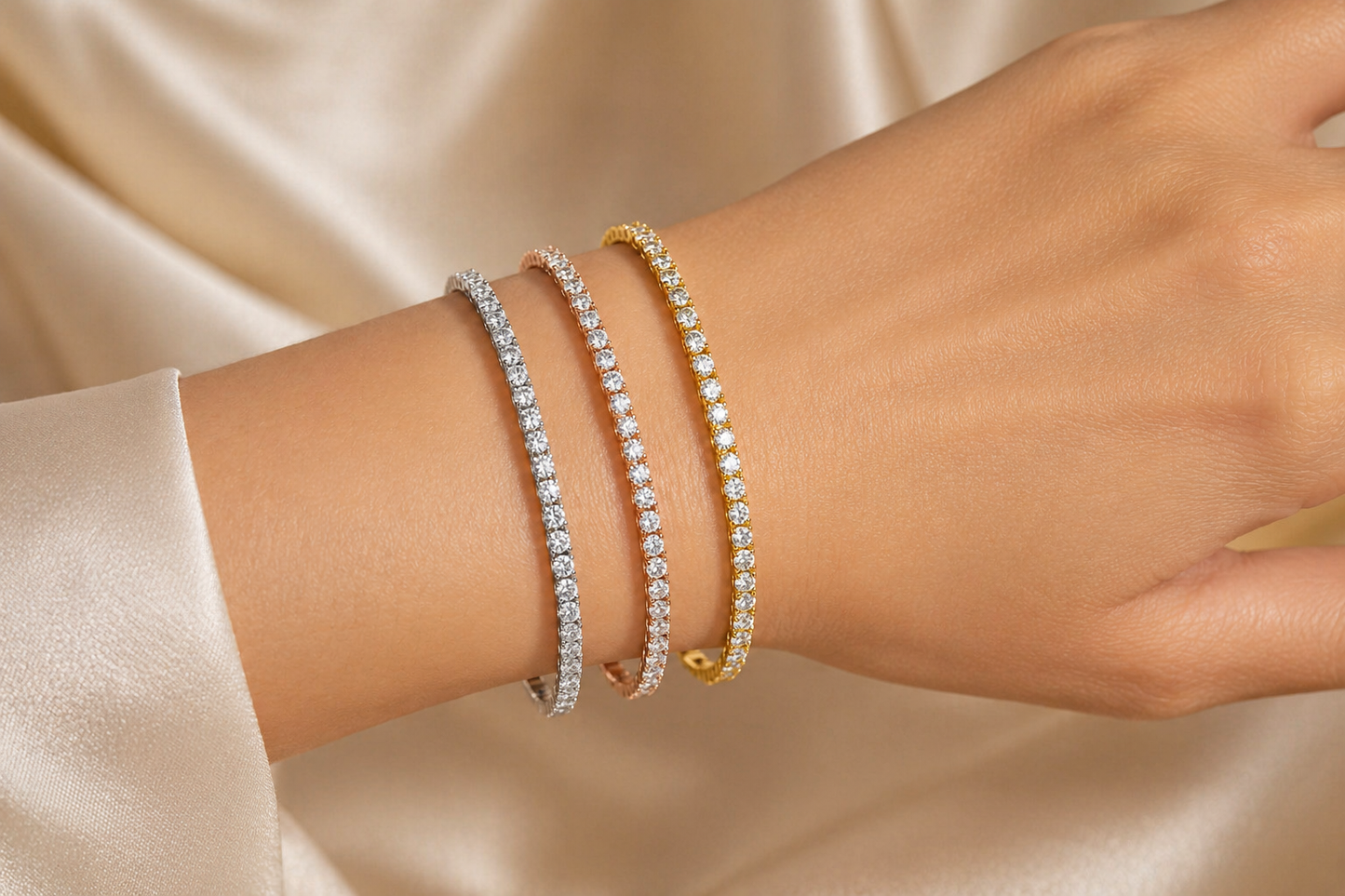Set of Three 14K Gold Diamond Flexible Bangles