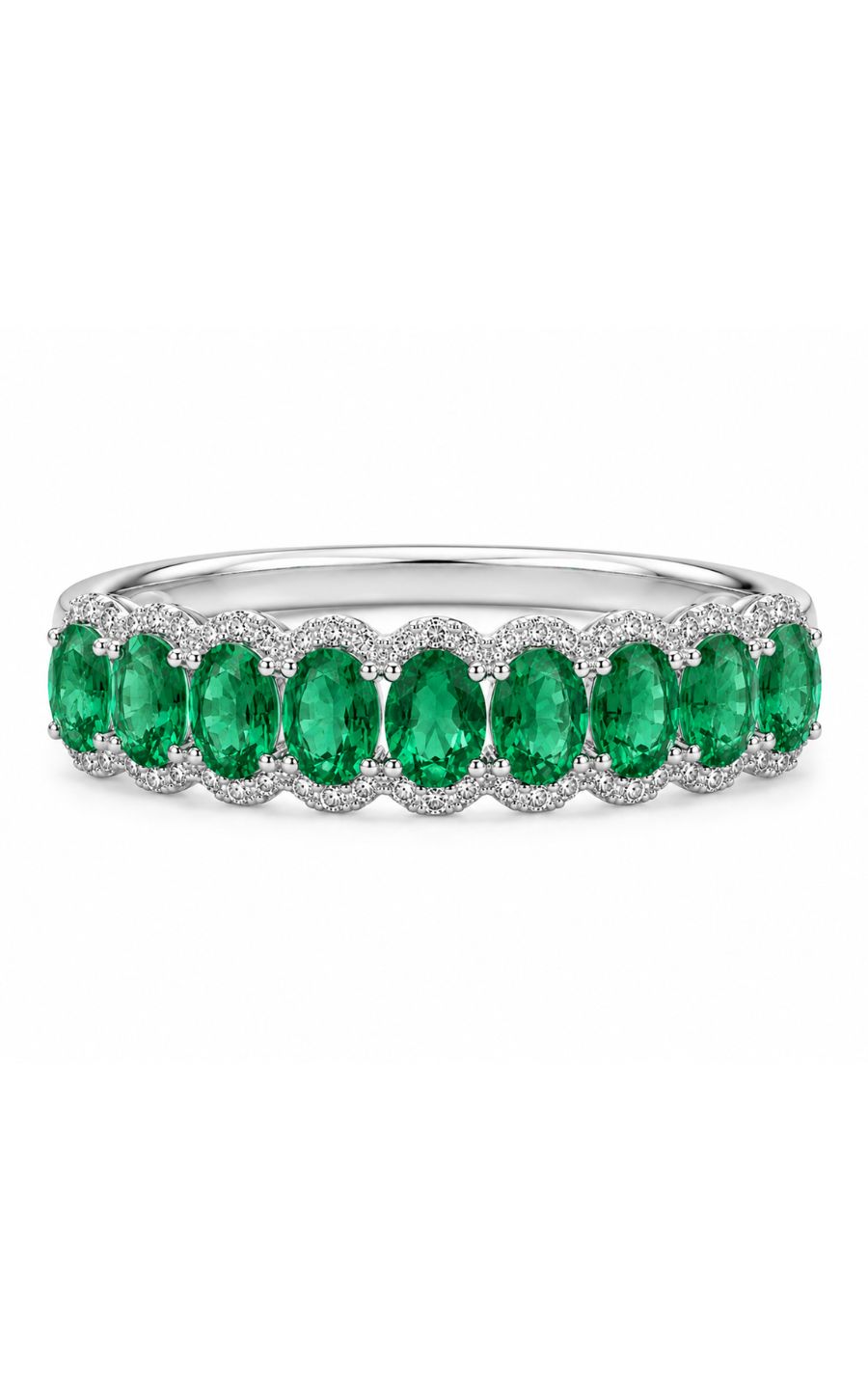 14K White Gold Emerald Band