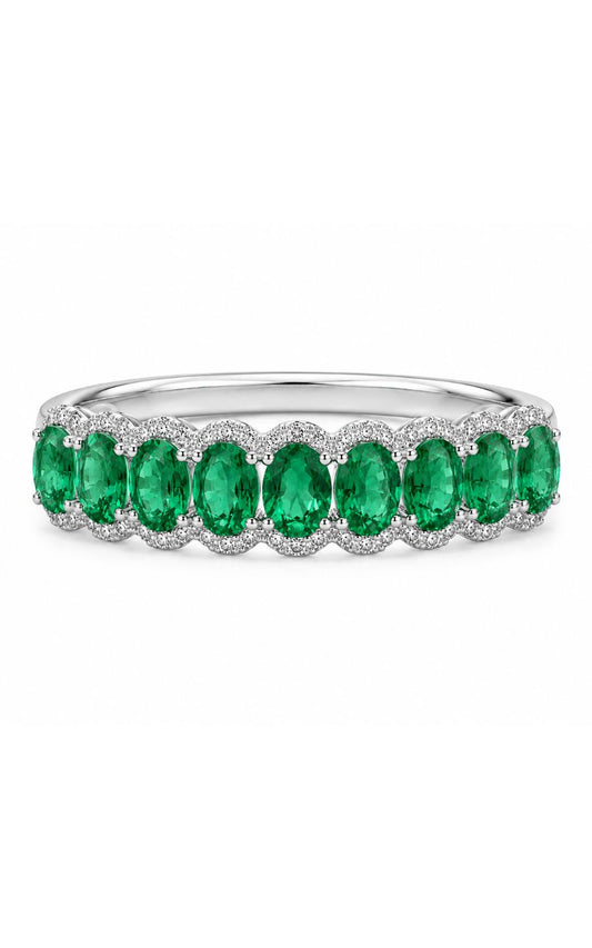 14K White Gold Emerald Band