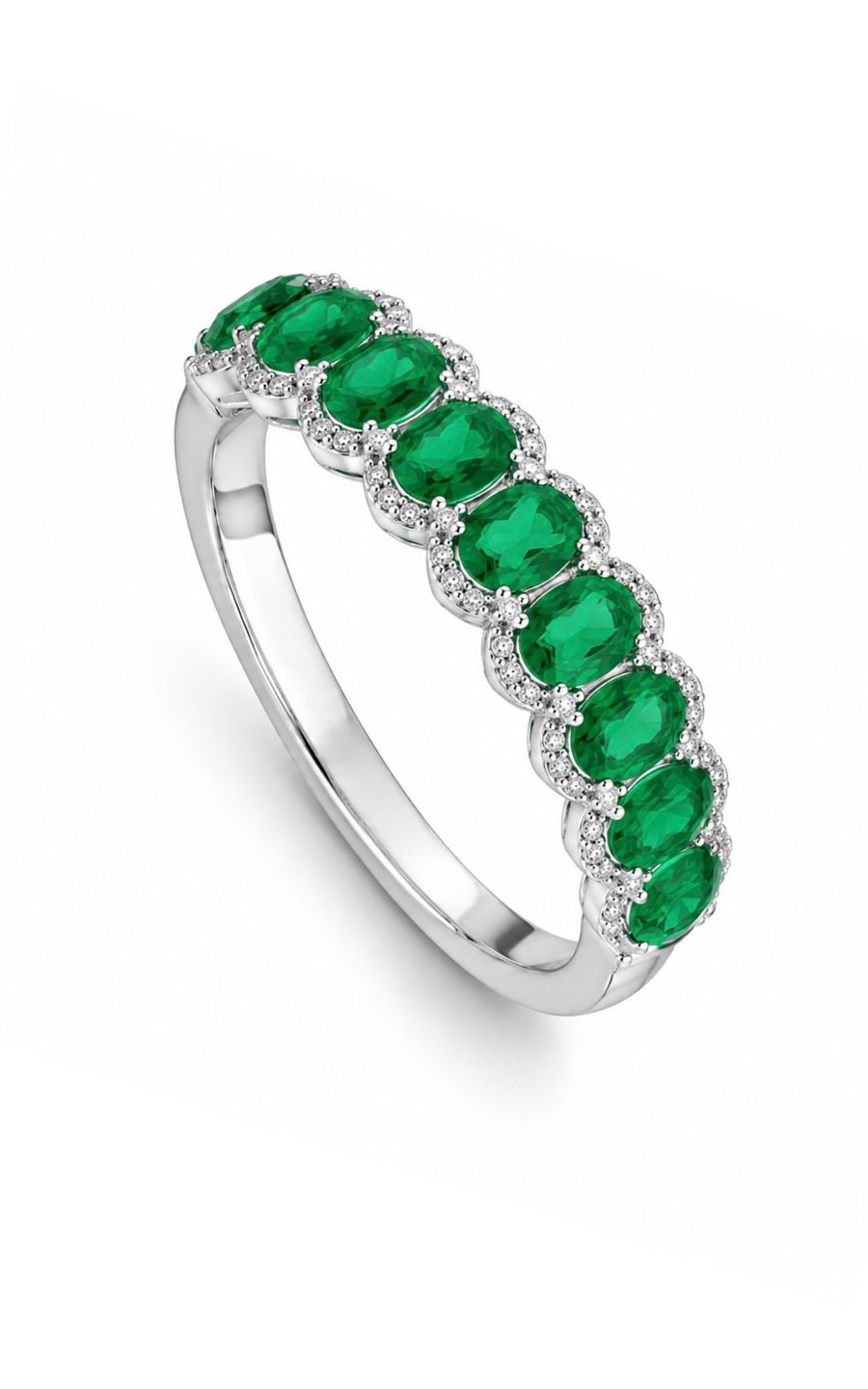 14K White Gold Emerald Band