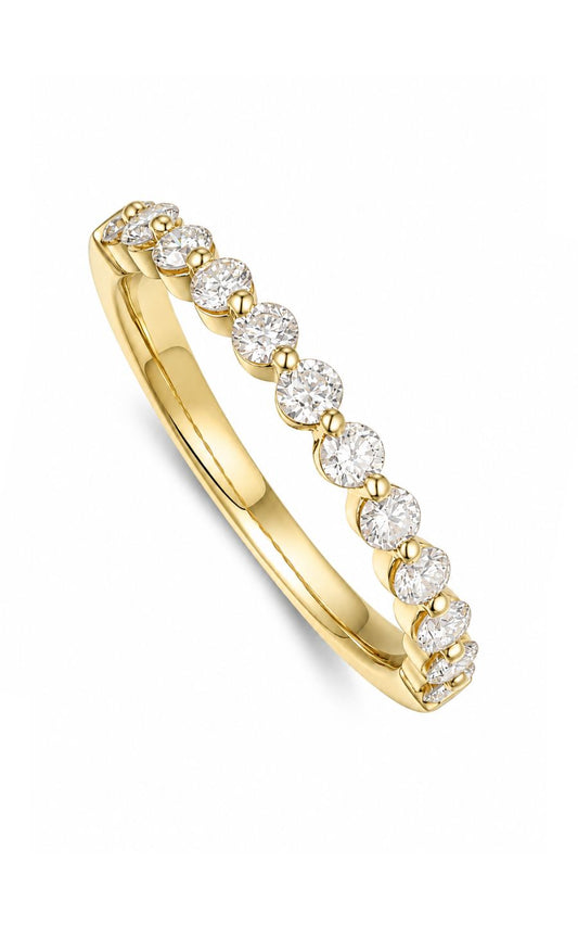 18K Yellow Gold Diamond Band, 12 Round Diamonds