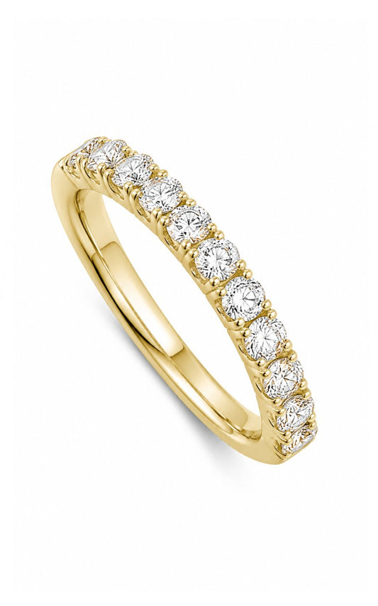 18K Yellow Gold Diamond Band, 11 Round Diamonds