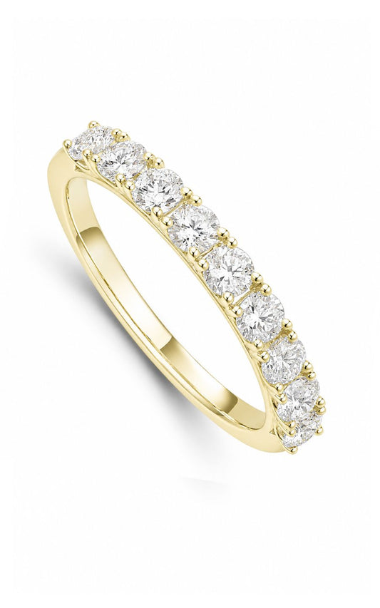 14K Yellow Gold Diamond Band, 9 Round Diamonds