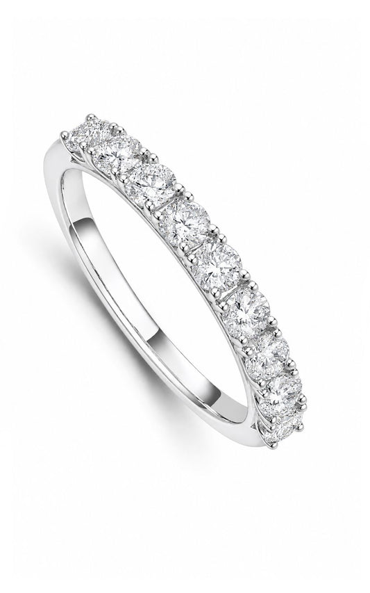 14K White Gold Diamond Band, 9 Round Diamonds