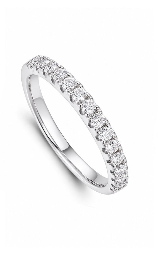 18K White Gold Diamond Band, 15 Round Diamonds