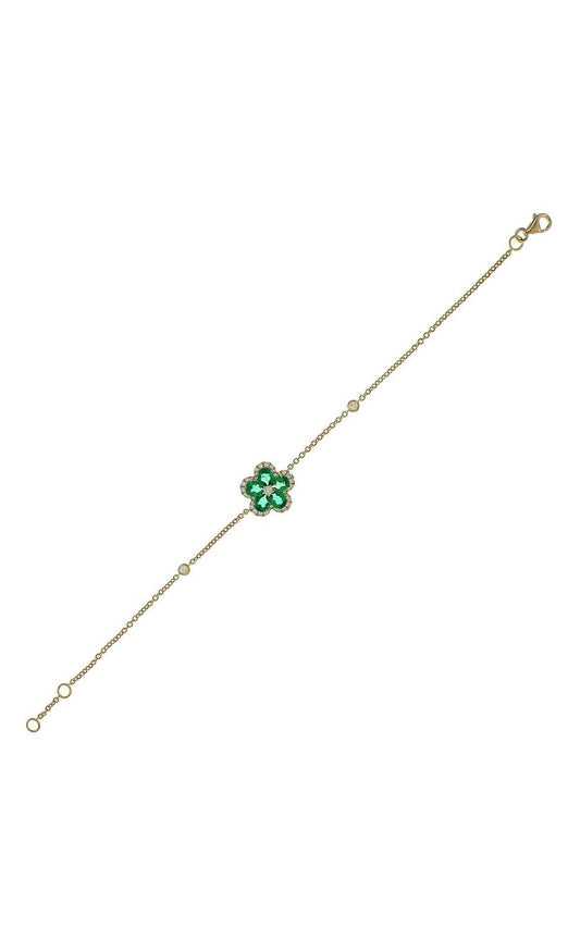 18K Yellow Gold Emerald Diamond Flower Bracelet