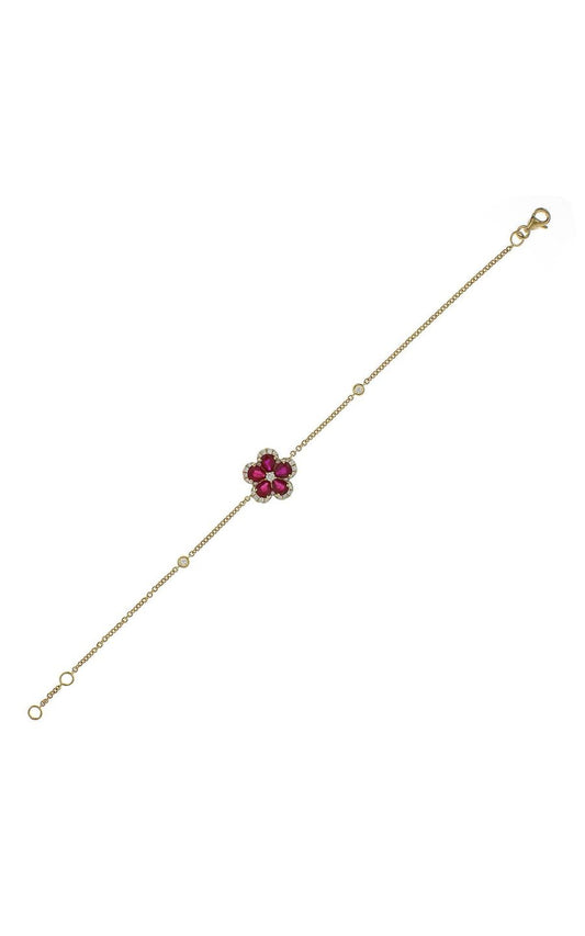 18K Yellow Gold Ruby Diamond Flower Bracelet