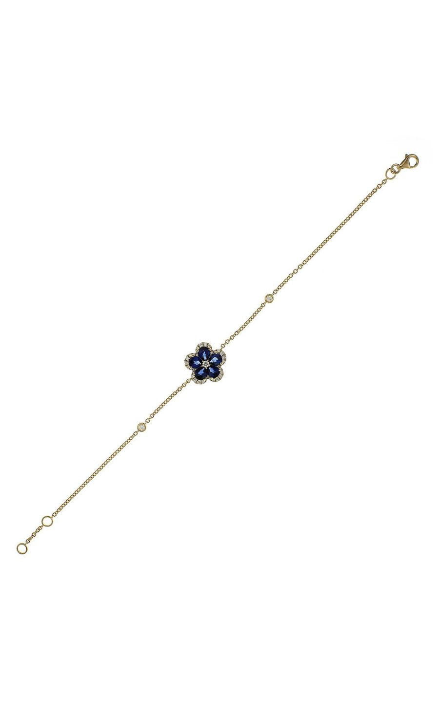 18K Yellow Gold Sapphire Diamond Flower Bracelet