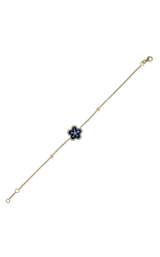 18K Yellow Gold Sapphire Diamond Flower Bracelet
