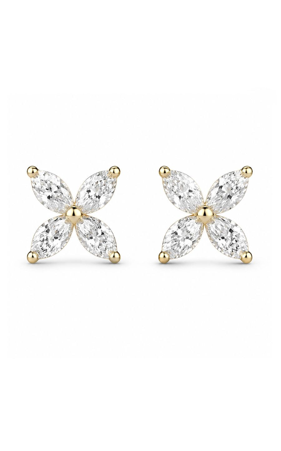 18K Yellow Gold Diamond Flower Earrings