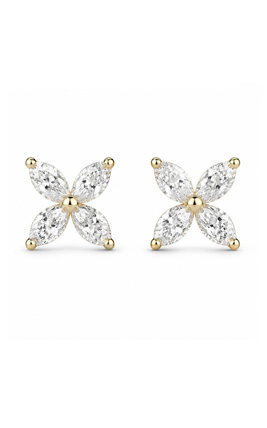 18K Yellow Gold Diamond Flower Earrings