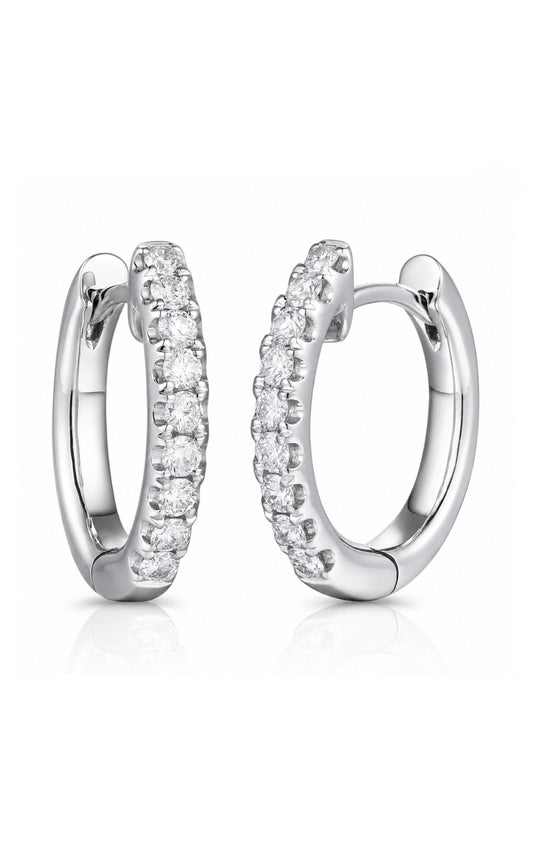 18K White Gold Diamond Hoop Earrings