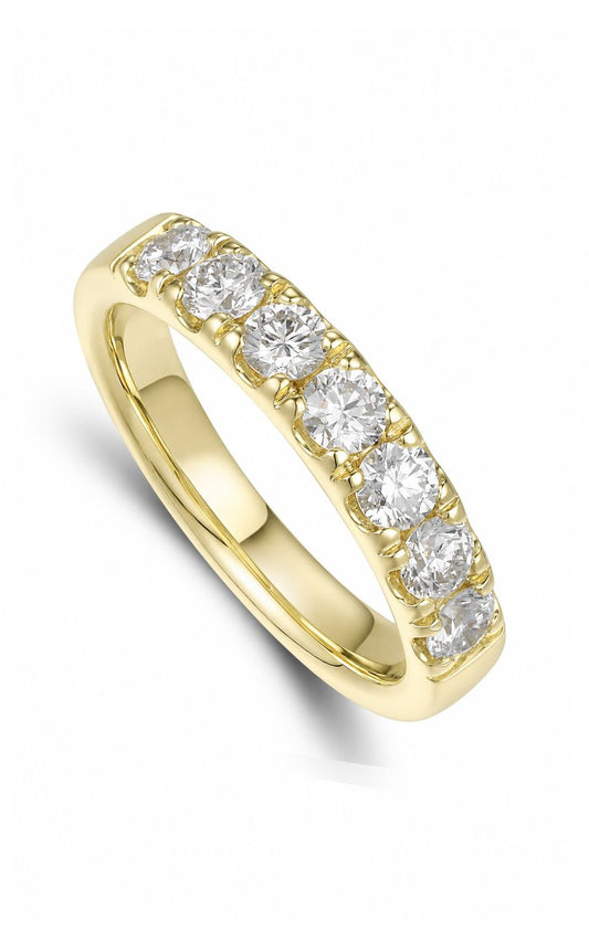 14K Yellow Gold Diamond Band, 7 Round Diamonds