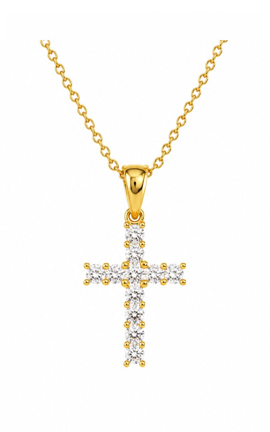 18K Yellow Gold Diamond Cross Pendant with 14K Yellow Gold Chain