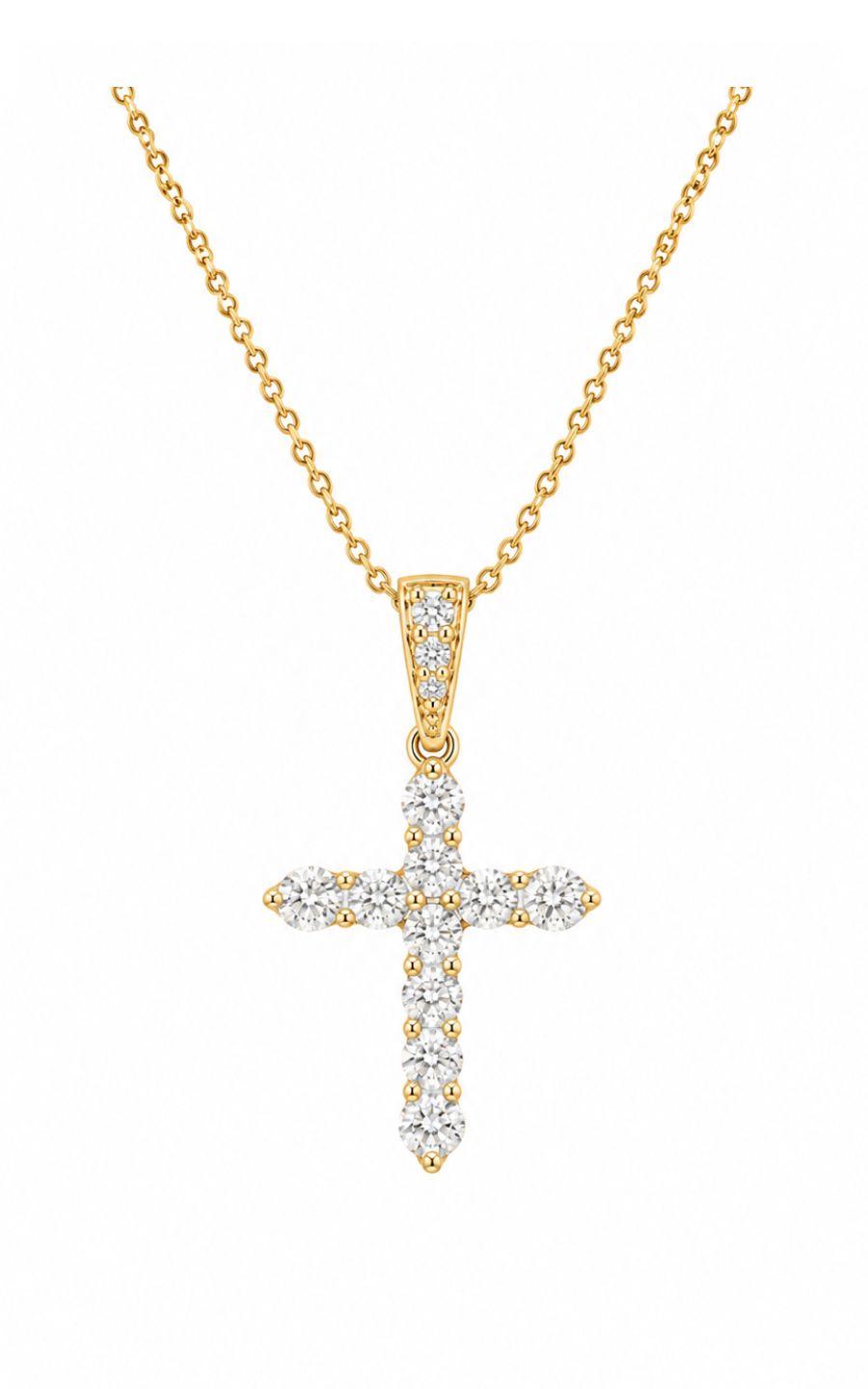 18K Yellow Gold Diamond Cross Pendant with 14K Yellow Gold Chain
