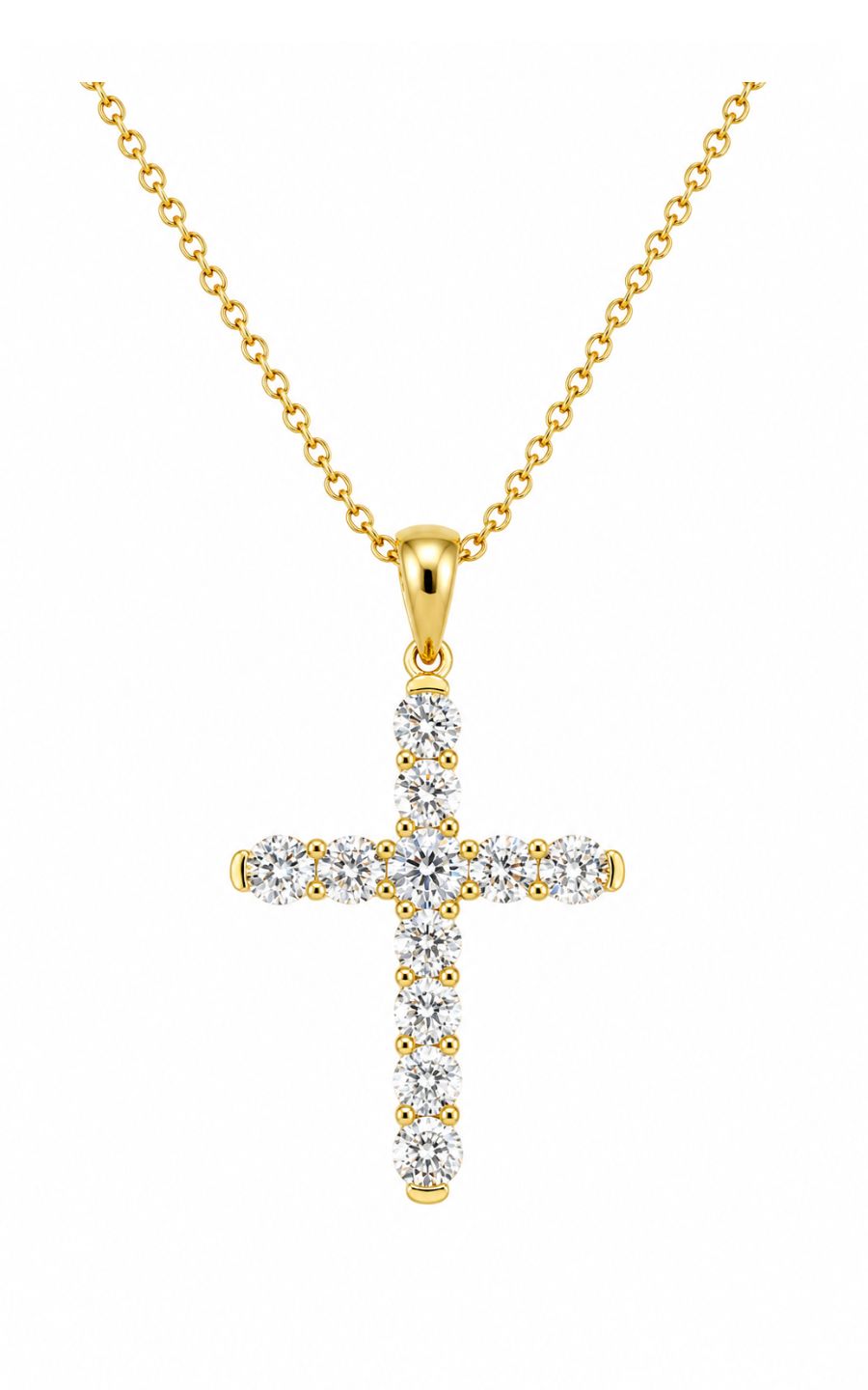18K Yellow Gold Diamond Cross Pendant with 14K Yellow Gold Chain