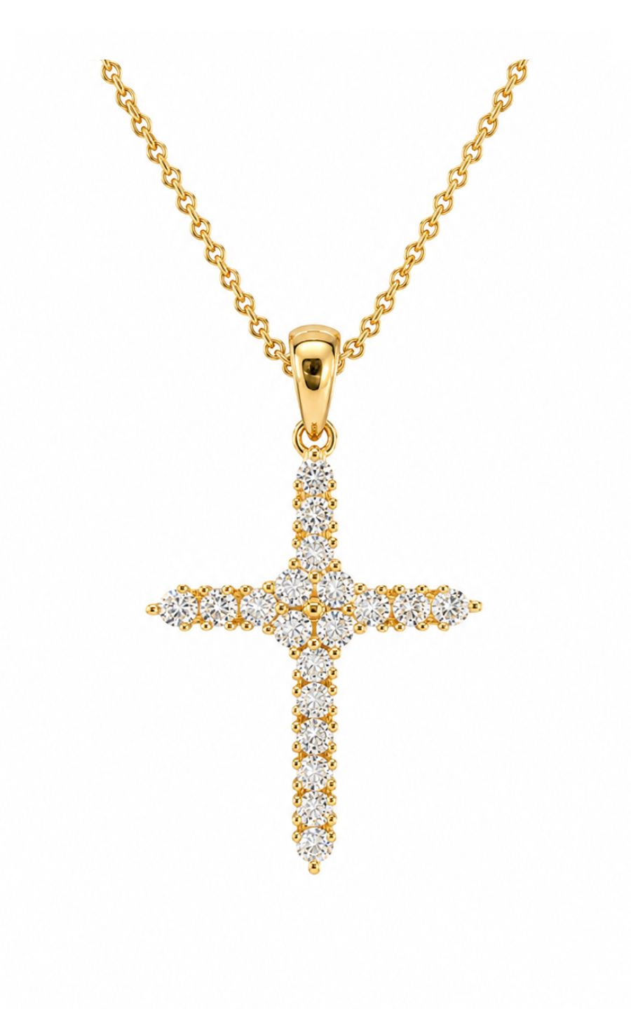 18K Yellow Gold Diamond Cross Pendant with 14K Yellow Gold Chain