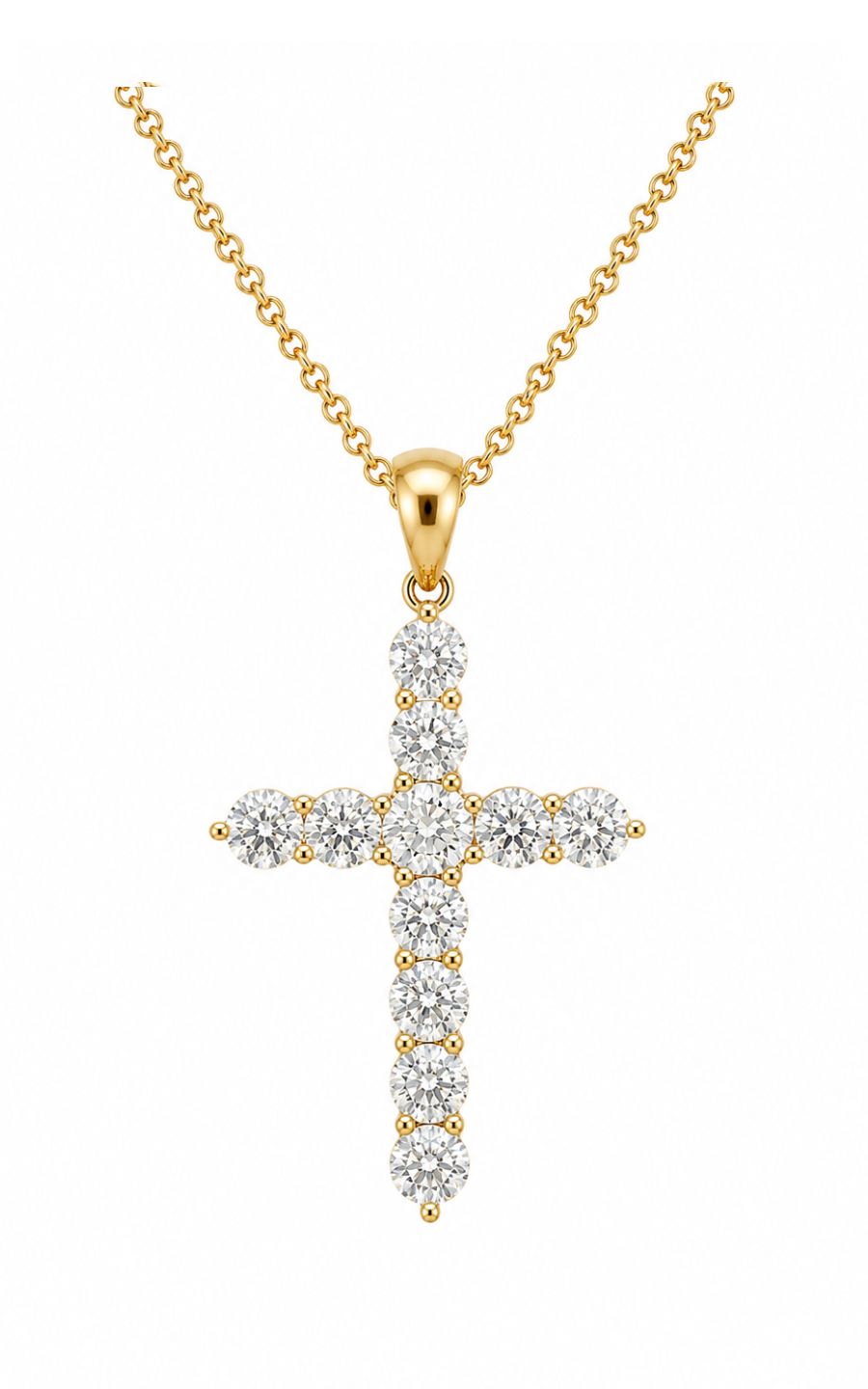 18K Gold Diamond Cross Necklace with 14K Gold Chain