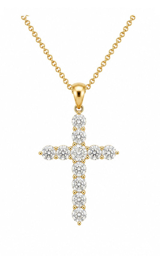 18K Gold Diamond Cross Necklace with 14K Gold Chain