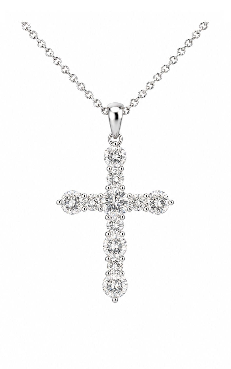 18K White Gold Diamond Cross Necklace with 14K Gold Chain