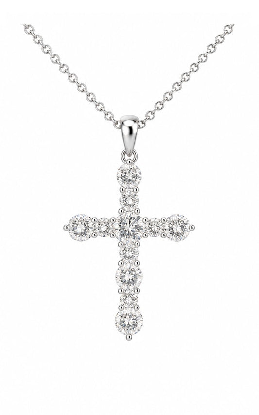 18K White Gold Diamond Cross Necklace with 14K Gold Chain