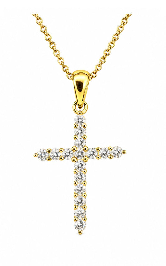 18K Yellow Gold Diamond Cross Pendant Necklace