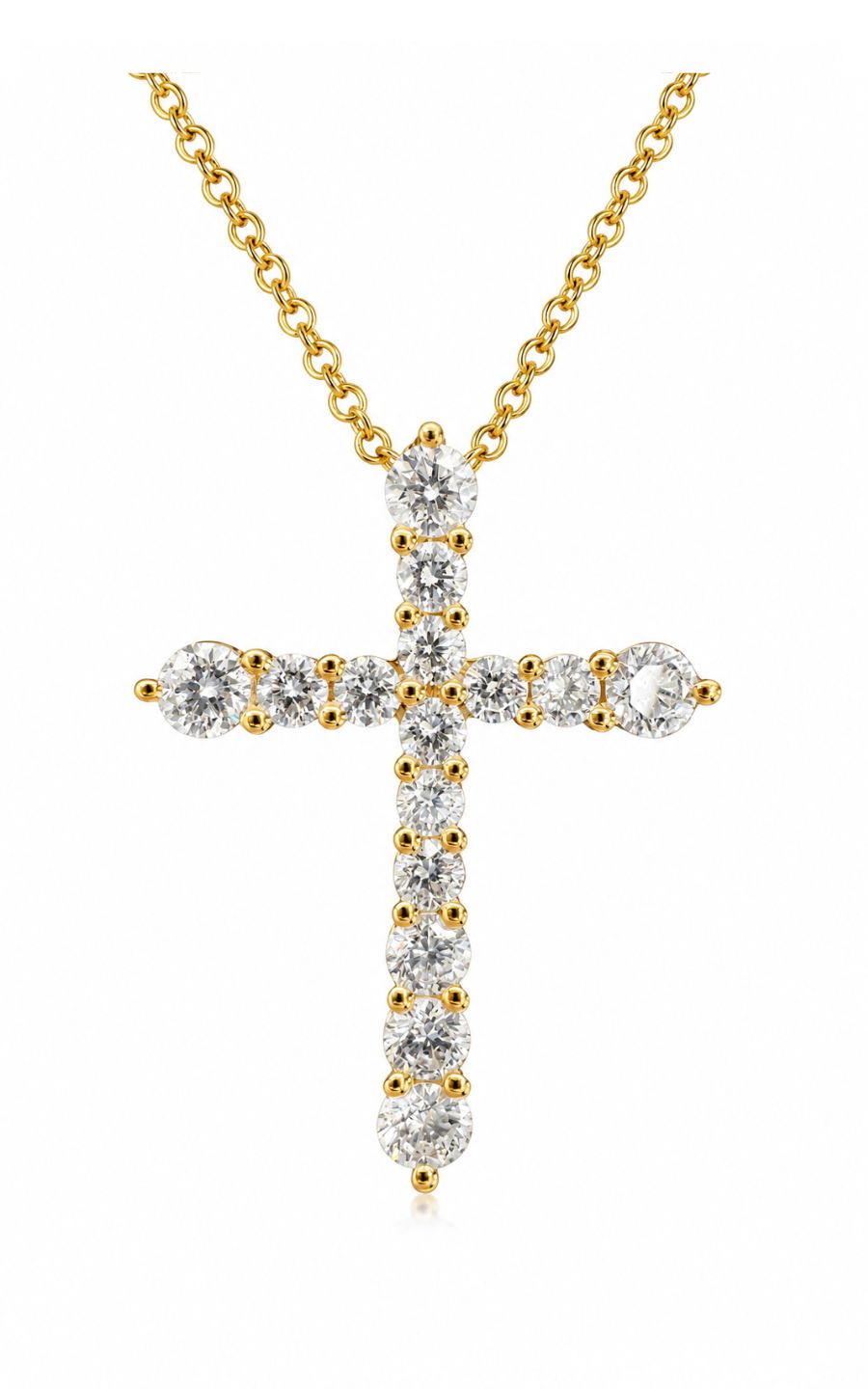 18K Yellow Gold Diamond Cross Pendant Necklace