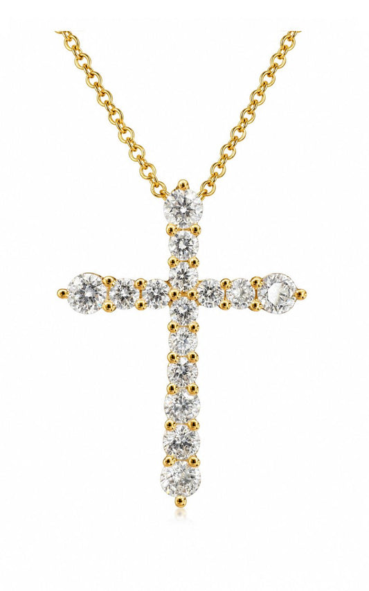 18K Yellow Gold Diamond Cross Pendant Necklace