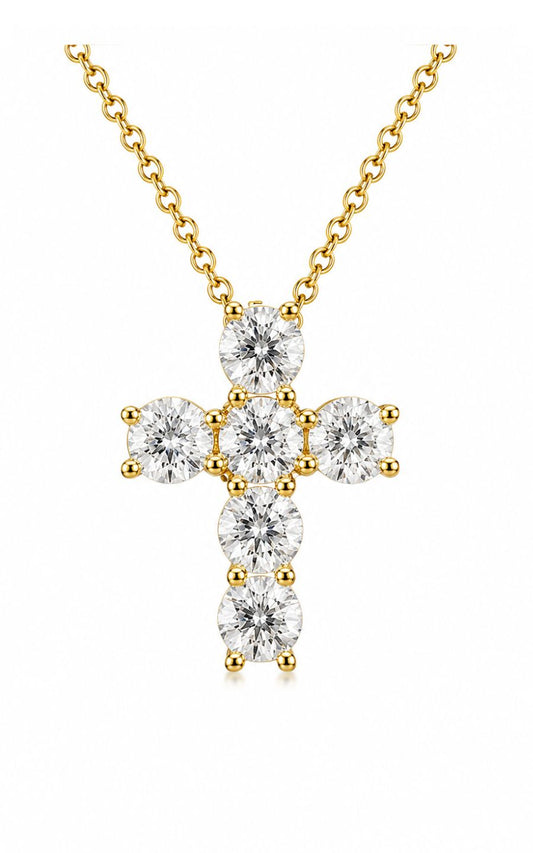 18K Yellow Gold Diamond Cross Necklace