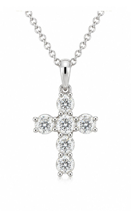 18K White Gold Diamond Cross Necklace