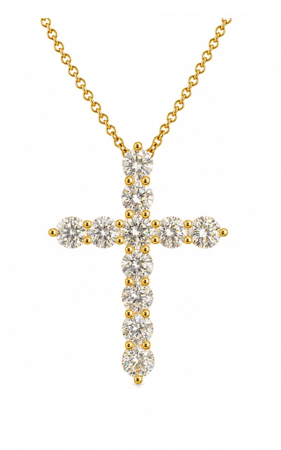 18K Yellow Gold Diamond Cross Pendant Necklace